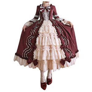 Mensch Women's Victorian Gown French Lolita Dress Princess Costume Renaissance Dress Flare Sleeve Court Cosplay Smocked Tiered Dress Costume