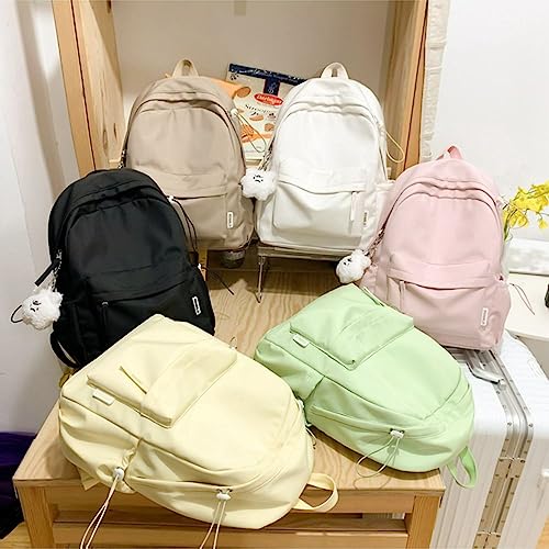 MadGrandeur Aesthetic Backpacks for Girls Kawaii Backpack School Backpack Cute Bookbag Plain Preppy Bag Casual (Beige)