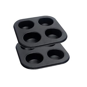 4 cup muffin pan, bakeware non-stick cupcake baking pan mini pie pans, air fryer small oven cupcake baking pan non stick no toxic bakeware, heavy duty carbon steel muffin tray for oven baking (2pcs)