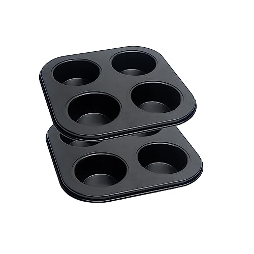 4 Cup Muffin Pan, Bakeware Non-stick Cupcake Baking Pan Mini Pie Pans, Air Fryer Small Oven Cupcake Baking Pan Non Stick No Toxic Bakeware, Heavy Duty Carbon Steel Muffin Tray for Oven Baking (2PCS)