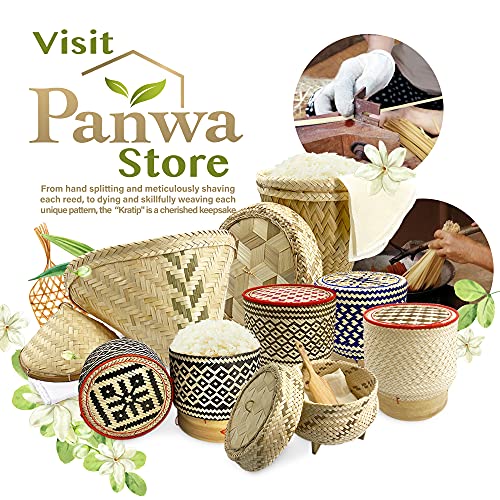 PANWA Combo Sticky Rice Cooking Set Aluminum Cook Pot Diameter 8 1/2" (22 cm) Thai Bamboo“Village Vintage” Steamer Basket 9 Inch Diameter with 24’’ Cheesecloth, and Kratip Container Lilac Toned