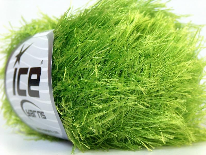 Lime Green Eyelash Yarn, 50 Grams (1.75 Ounces) 70 Meters (76 Yards) Polyester