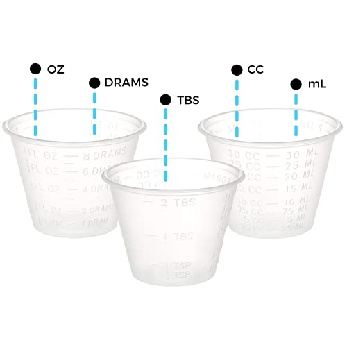 Perfect stix [100 Count - 1 oz Disposable Graduated Plastic Medicine Cups - For Mixed Pills, Medication Measuring, Resin Mixing, Mouthwash