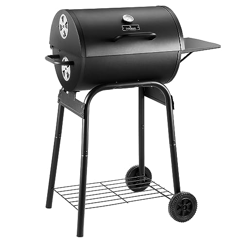 Charcoal Grills Outdoor BBQ Grill, Barrel Charcoal Grill with Side Table, with Nearly 500 Sq.In. Cooking Grid Area, Outdoor Backyard Camping Picnics, Patio and Parties, Black by DNKMOR