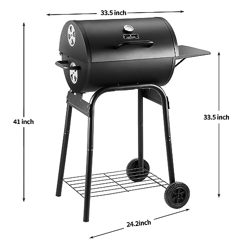 Charcoal Grills Outdoor BBQ Grill, Barrel Charcoal Grill with Side Table, with Nearly 500 Sq.In. Cooking Grid Area, Outdoor Backyard Camping Picnics, Patio and Parties, Black by DNKMOR