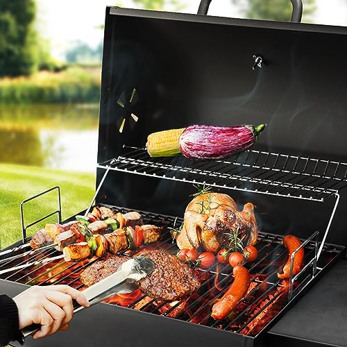 Charcoal Grills Outdoor BBQ Grill, Barrel Charcoal Grill with Side Table, with Nearly 500 Sq.In. Cooking Grid Area, Outdoor Backyard Camping Picnics, Patio and Parties, Black by DNKMOR