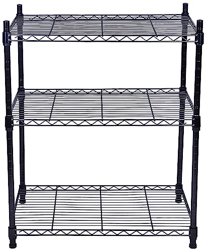 Elevon 3-Shelf Adjustable, Heavy Duty Storage Shelving Unit (350 lbs Loading Capacity per Shelf), Steel Organizer Wire Rack, Black (23.2" L x 13.4" W x 30.3" H)