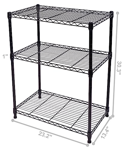 Elevon 3-Shelf Adjustable, Heavy Duty Storage Shelving Unit (350 lbs Loading Capacity per Shelf), Steel Organizer Wire Rack, Black (23.2" L x 13.4" W x 30.3" H)