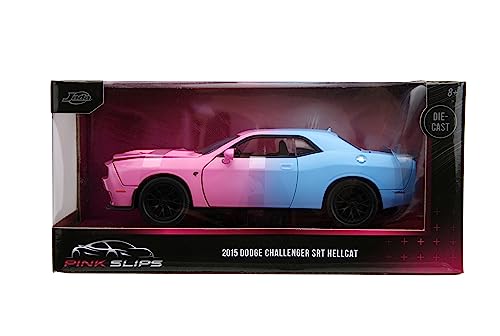 Pink Slips 1:24 2015 Dodge Challenger SRT Hellcat Die-Cast Car, Toys for Kids and Adults(Light Blue/Pink)