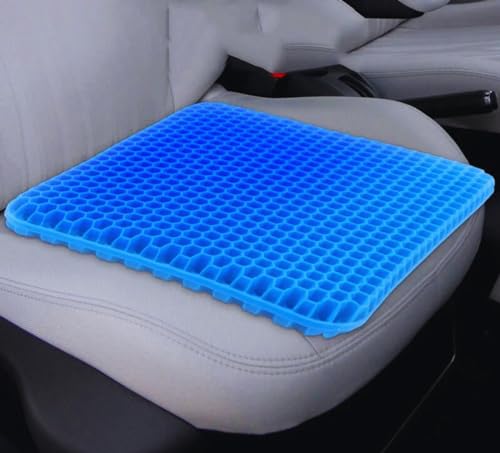 Helishy Gel Seat Cushion, Double Thick Egg Crate Foam Cushion with Honeycomb Design, Cooling Gel Pad for Chair Car Wheelchair, Relieves Sciatica Pain and Pressure Sores