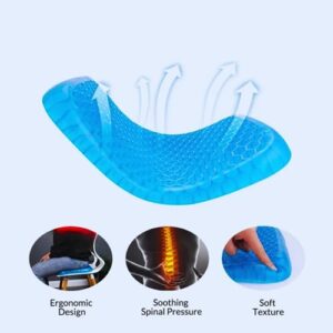 Helishy Gel Seat Cushion, Double Thick Egg Crate Foam Cushion with Honeycomb Design, Cooling Gel Pad for Chair Car Wheelchair, Relieves Sciatica Pain and Pressure Sores