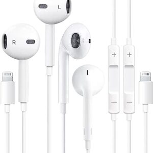 2 Pack-Apple Earbuds/iPhone Headphones/Wired Earphones/Lightning Headsets[Apple MFi Certified](Built-in Microphone & Volume Control) Compatible with iPhone 14/13/12/11/XS/X/8/7 Support All iOS System