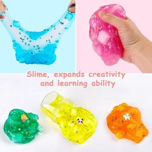 9 Pack Jelly Cube Slime Kit Party Favor Gifts, Crunchy Clear Glitter Crystal Slime for Girls and Boys, DIY Birthday Boba Glimmer Slime for Kids, Cute Charms Soft Non-Sticky Stress Relief Slime Toys