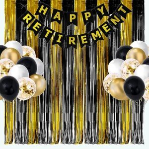 Black and Gold Party Streamers Decoration - GREATRIL Foil Fringe Backdrop for Anniversary/Retirement/Graduation/Farewell/Cocktail/Prom/EID/Birthday - 3.2ft X 8.2ft - 2 Packs