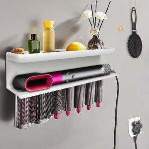 Yimerlen Airwrap Storage Holder Compatible with Dyson Airwrap Wall Mount Storage Rack Organizer for Bathroom Curling Iron Attachments and Complete Styler (White, with Air Cushion Comb)