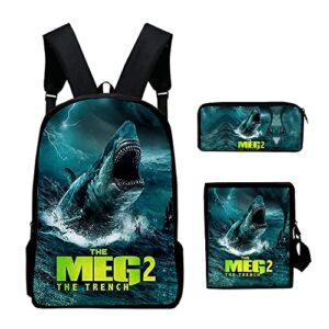 bingtiesha the meg 2 the trench backpack denim bag unisex 3d movie oxford cloth travel bag backpack harajuku printing bag (jy11064)