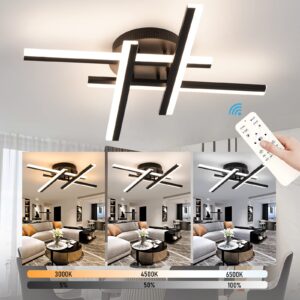 caneoe modern led ceiling light, 4-lights dimmable led ceiling light fixture with remote control, 40w black flush mount chandelier ceiling lamp for living room bedroom kitchen office