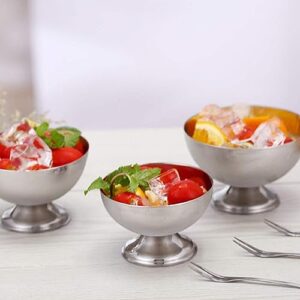 Ice Cream Bowl Stainless Steel Dessert Pudding Bowls Sundae Salad Serving Dip Bowl Trifle Tasting Bowls with Fork Housewarmings, Parties, Weddings (250ml)