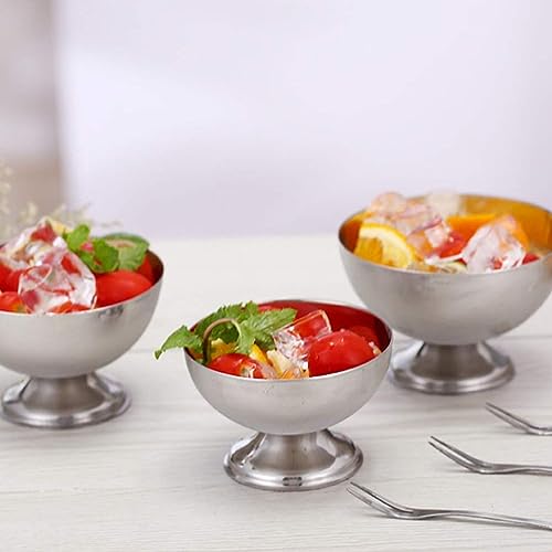 CHICIRIS Ice Cream Bowl Stainless Steel Dessert Pudding Bowls Sundae Salad Serving Dip Bowl Trifle Tasting Bowls with Fork Home, Hotel, Restaurant (200ml)