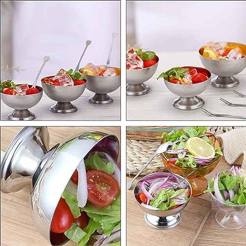 Haofy Ice Cream Bowl Stainless Steel Dessert Pudding Bowls Sundae Salad Serving Dip Bowl Trifle Tasting Bowls with Fork Housewarmings, Parties, Weddings (200ml)