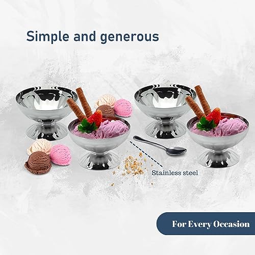 Haofy Ice Cream Bowl Stainless Steel Dessert Pudding Bowls Sundae Salad Serving Dip Bowl Trifle Tasting Bowls with Fork Housewarmings, Parties, Weddings (200ml)