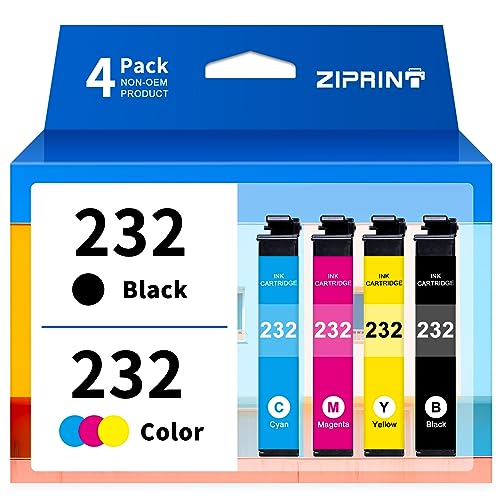 ZIPRINT 232 Remanufactured Ink Cartridge Replacement for Epson 232 T232 232 XL Ink Cartridge for Expression Home XP-4205 XP-4200 Workforce WF-2930 WF-2950 Printer (Black Cyan Magenta Yellow)