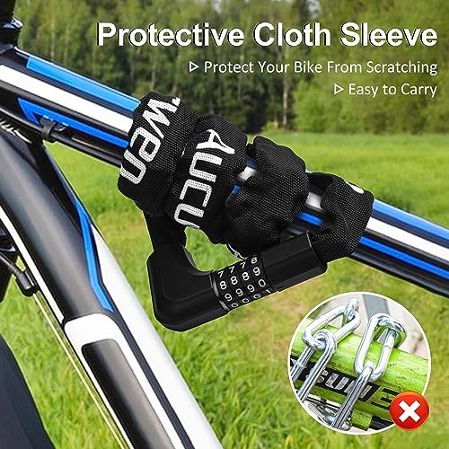 Aucurwen Bike Chain Lock, Combination & Keys 4-Digit Anti Theft Heavy Duty Bike Lock, 3.2ft Security Resettable Bicycle Lock for Bike, Bicycle, Electric Bike, Scooter, Motorcycle