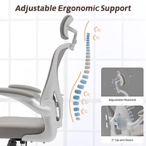 SICHY AGE Ergonomic Office Chair Home Desk Office Chair with Flip-Armrest & Cushion for Lumbar Support, high Back Computer Chair with Thickened Cushion Desk Chairs Gray