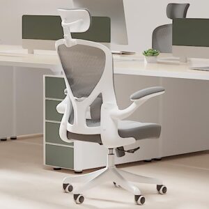 sichy age ergonomic office chair home desk office chair with flip-armrest & cushion for lumbar support, high back computer chair with thickened cushion desk chairs gray