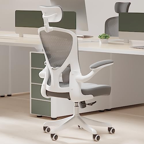 SICHY AGE Ergonomic Office Chair Home Desk Office Chair with Flip-Armrest & Cushion for Lumbar Support, high Back Computer Chair with Thickened Cushion Desk Chairs Gray