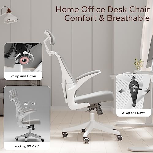 SICHY AGE Ergonomic Office Chair Home Desk Office Chair with Flip-Armrest & Cushion for Lumbar Support, high Back Computer Chair with Thickened Cushion Desk Chairs Gray