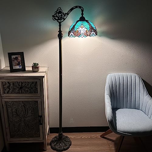 enjoy decor lamps Tiffany Floor Lamp Green Brown Liaison Stained Glass Gooseneck Adjustable LED Bulb Included for Living Room Dining Room Bedroom Office Hotel 63" H