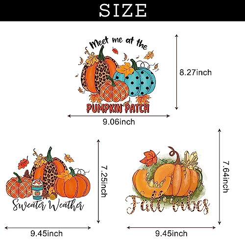 Thanksgiving Iron on Sticker Patches Pumpkin Iron On Heat Transfer Decals Washable Pumpkin Maple Leaf Fall Design Autumn Hot Heat Transfer Vinyl Appliques for Clothing Art Decoration Accessories