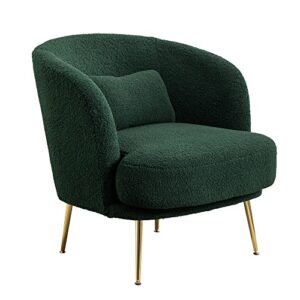 awqm sherpa accent chair, green boucle upholstered reading chair with curved backrest, living room chair sofa chair with gold legs, leisure club tub couch for bedroom, dorm room, studio