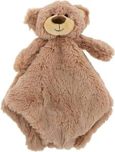 k. luxe baby security blanket lovey with rattle (brown bear), 14" x 14"