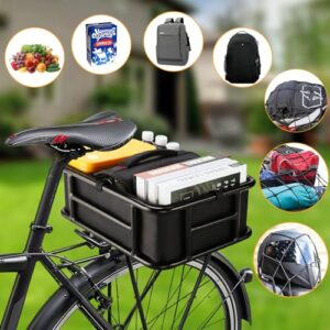 Dirza Bike Basket Rear with Liner,Cargo Net Large Rear Bike Basket,Heavy Duty Bicycle Rear Basket for Electric Bike, Ebike,Great for Bike Trip,Carrying Grocery,Ball,Dog