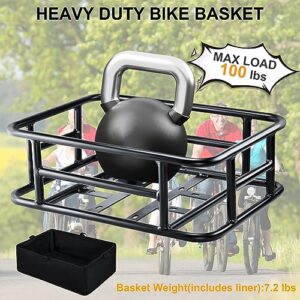 Dirza Bike Basket Rear with Liner,Cargo Net Large Rear Bike Basket,Heavy Duty Bicycle Rear Basket for Electric Bike, Ebike,Great for Bike Trip,Carrying Grocery,Ball,Dog