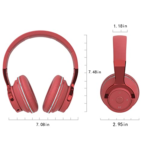 CENGNIAN Wireless Active Noise Cancelling Headphones 5.1, Subwoofer Over Ear Bluetooth Headphones, Hi-Res Audio Deep Bass Memory Foam Ear Cups for Travel Home Office (Red)