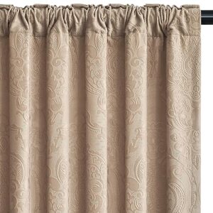 GIGIZAZA Beige Velvet Curtains 84 Inch Long for Living Room,2 Panels Luxury Boho Drapes Flower Embossed Blackout Window Curtain for Living Room Back Tab Thermal for Bedroom