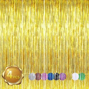 beishid 4 pcs gold door streamers tinsel curtain party streamers backdrop fringe foil wall background for birthday halloween christmas wedding party decoration(3.28 ft x 6.56 ft)