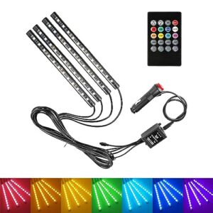 dewkou 4 pieces 48 led car interior lights, led strip lights for cars, interior car lights multicolored music led strip lights, led car atmosphere lights (multicolored)