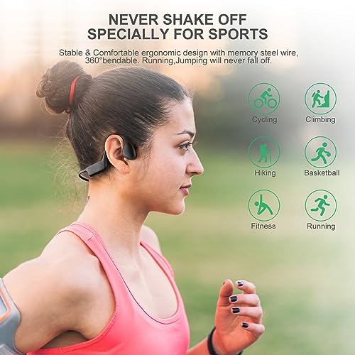 Qaekie Bone Conduction Headphones - Bluetooth 5.3 Open Ear Headphones with HD Mic,12hrs Playtime Deep Bass Sport Wireless Headphones,Sweatproof Bone Headphones for Running,Cycling,Hiking,Driving