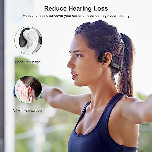 Qaekie Bone Conduction Headphones - Bluetooth 5.3 Open Ear Headphones with HD Mic,12hrs Playtime Deep Bass Sport Wireless Headphones,Sweatproof Bone Headphones for Running,Cycling,Hiking,Driving