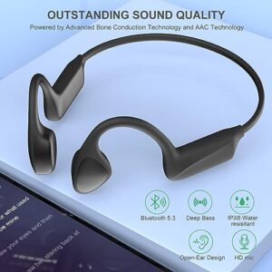 Qaekie Bone Conduction Headphones - Bluetooth 5.3 Open Ear Headphones with HD Mic,12hrs Playtime Deep Bass Sport Wireless Headphones,Sweatproof Bone Headphones for Running,Cycling,Hiking,Driving