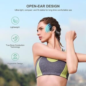 Qaekie Bone Conduction Headphones - Bluetooth 5.3 Open Ear Headphones with HD Mic,12hrs Playtime Deep Bass Sport Wireless Headphones,Sweatproof Bone Headphones for Running,Cycling,Hiking,Driving