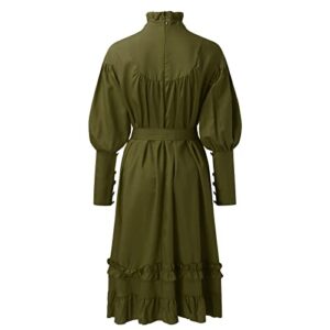 Women Mock Neck Batwing Short Sleeve Solid Color Dress Loose High Low Hem Casual Oversize Lace Up Dress