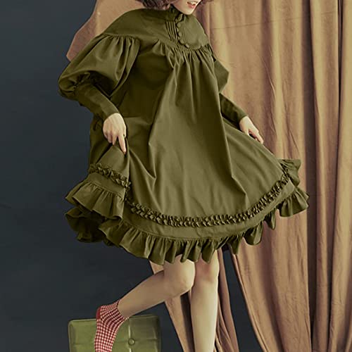 Women Mock Neck Batwing Short Sleeve Solid Color Dress Loose High Low Hem Casual Oversize Lace Up Dress