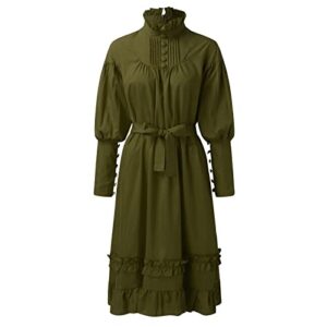 Women Mock Neck Batwing Short Sleeve Solid Color Dress Loose High Low Hem Casual Oversize Lace Up Dress