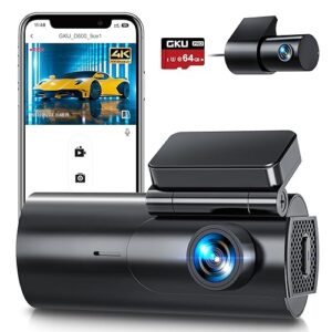 dash cam front and rear camera, 4k/2.5k full dashcams for cars with 64gb sd card, wifi & app control, night vision, parking mode, g-sensor, loop recording,wdr,170° wide angle