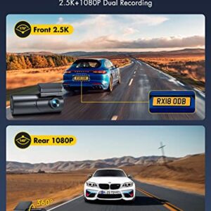 Dash Cam Front and Rear Camera, 4K/2.5K Full Dashcams for Cars with 64GB SD Card, WiFi & App Control, Night Vision, Parking Mode, G-Sensor, Loop Recording,WDR,170° Wide Angle